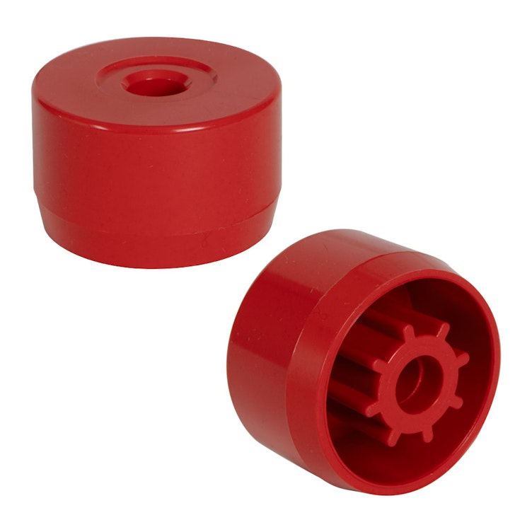 Red PVC Pipe Adapter Cap for 7/16" Stud Caster & 1-1/4" Furniture-Grade PVC Pipe