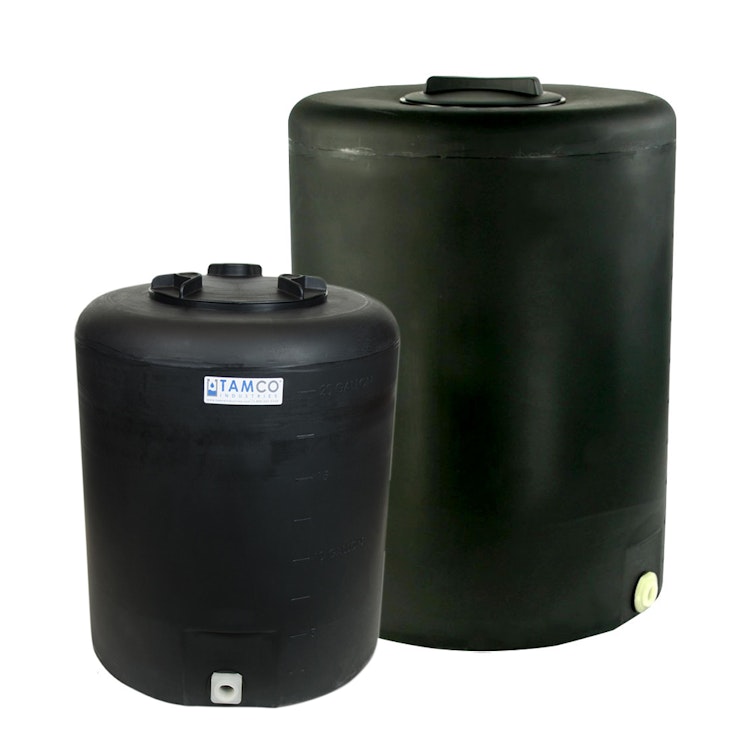 270 Gallon Tamco® Vertical Black PE Tank with 8" Gasketed Lid & 2" Fitting - 40" Dia. x 55" Hgt.