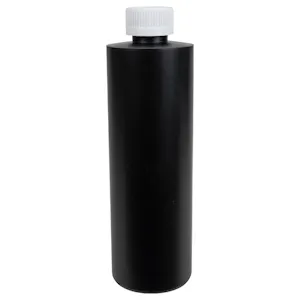 12 oz. Black HDPE Cylindrical Sample Bottle with 24/410 White Ribbed CRC Cap with F217 Liner