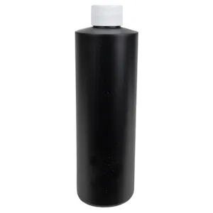 16 oz. Black HDPE Cylindrical Sample Bottle with 28/410 White Ribbed Cap with F217 Liner