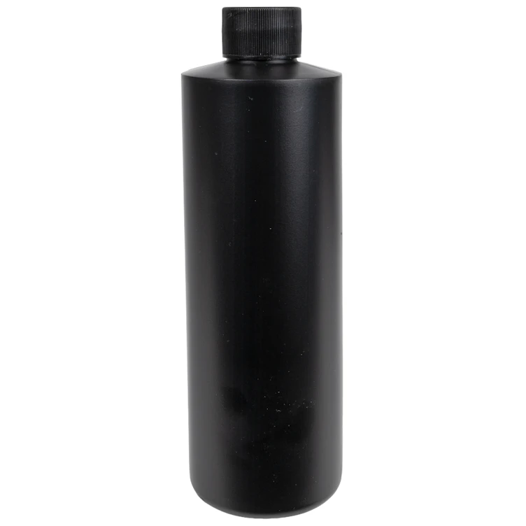 16 oz. Black HDPE Cylindrical Sample Bottle with 28/410 Black Ribbed Cap with F217 Liner