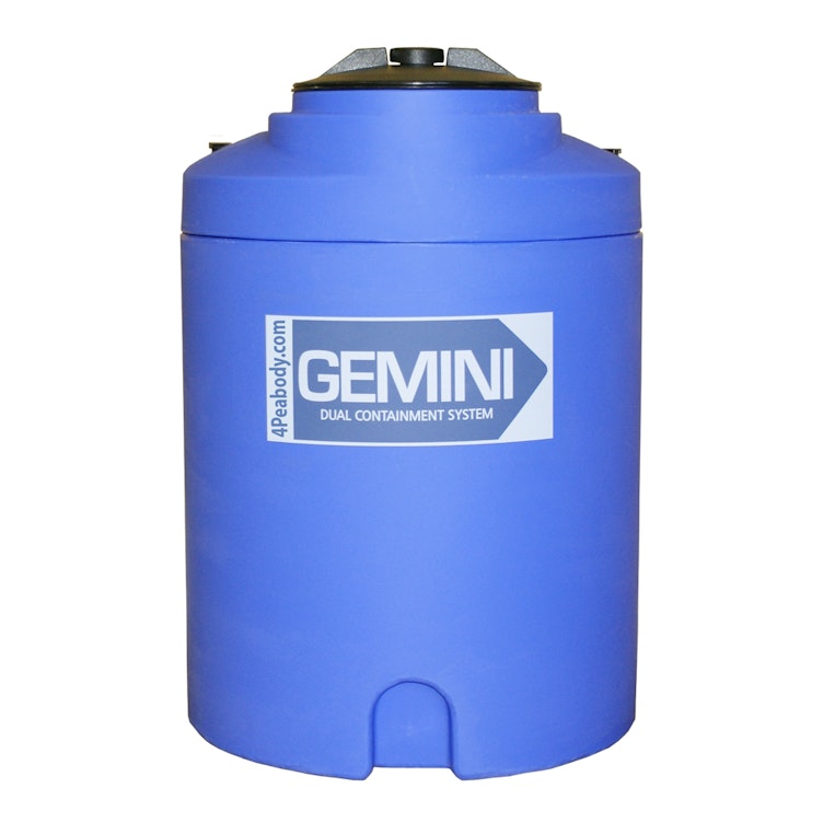 Gemini® 15 Gallon Blue LLDPE Dual Containment Tank (1.9 Specific Gravity) with Domed Top & 8" Twist Lid - 19-1/2" Dia. x 28-3/4" Hgt.