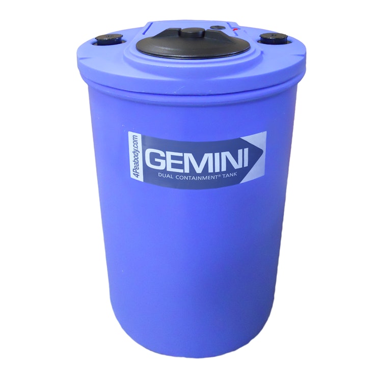Gemini® 40 Gallon Blue LLDPE Dual Containment Tank (1.5 Specific Gravity) with Flat Top & 8" Twist Lid - 23-1/2" Dia. x 39-1/2" Hgt.