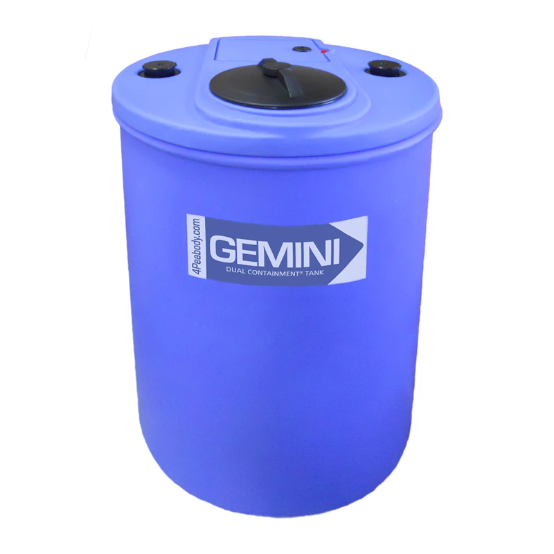 62 Gallon Blue LLDPE Cylindrical Gemini Dual Containment® Tank (1.9 Specific Gravity) with Flat Top & 8" Twist Lid - 25-1/2" Dia. x 38" Hgt.
