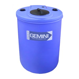 Gemini® 62 Gallon Blue LLDPE Dual Containment Tank (1.9 Specific Gravity) with Flat Top & 8" Twist Lid - 25-1/2" Dia. x 38" Hgt.