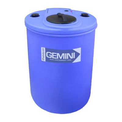 62 Gallon Blue LLDPE Cylindrical Gemini Dual Containment® Tank (1.5 Specific Gravity) with Flat Top & 8" Twist Lid - 25-1/2" Dia. x 38" Hgt.