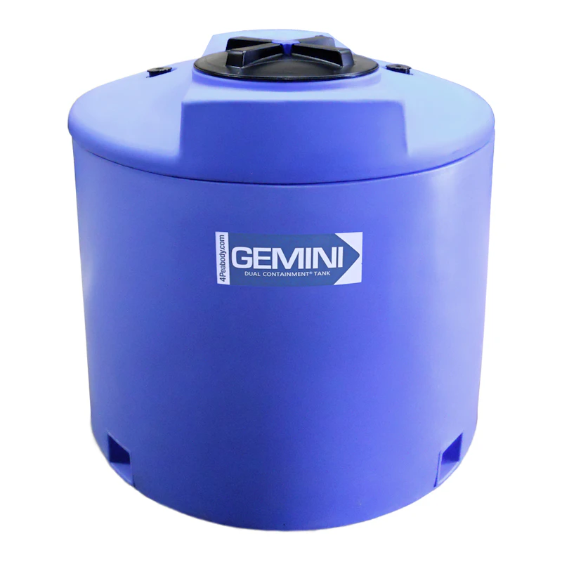 220 Gallon Blue LLDPE Cylindrical Gemini Dual Containment® Tank (1.5 Specific Gravity) with Domed Top & 16" Twist Lid - 48" Dia. x 48" Hgt.