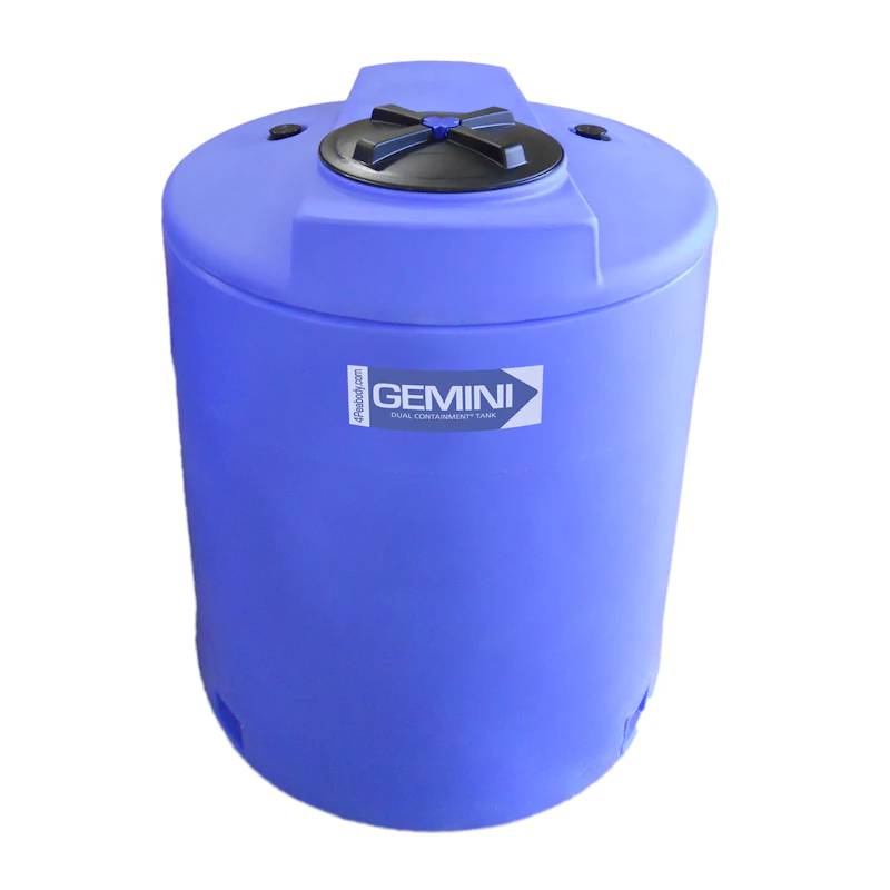 320 Gallon Blue LLDPE Cylindrical Gemini Dual Containment® Tank (1.5 Specific Gravity) with Domed Top & 16" Twist Lid - 48" Dia. x 60-1/2" Hgt.