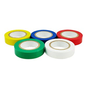 1/2" W x 6.67 Yd. L x 7 mil Thick Assorted Color Vinyl Electrical Tape - Package of 5