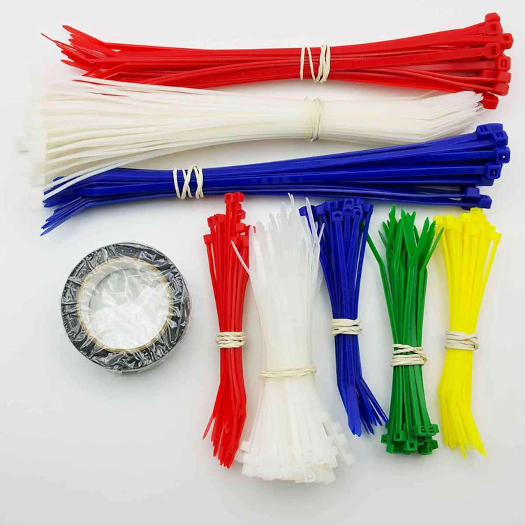4" & 8" Assorted Color Cable Tie Assortment Kit with Electrical Tape - Package of 300