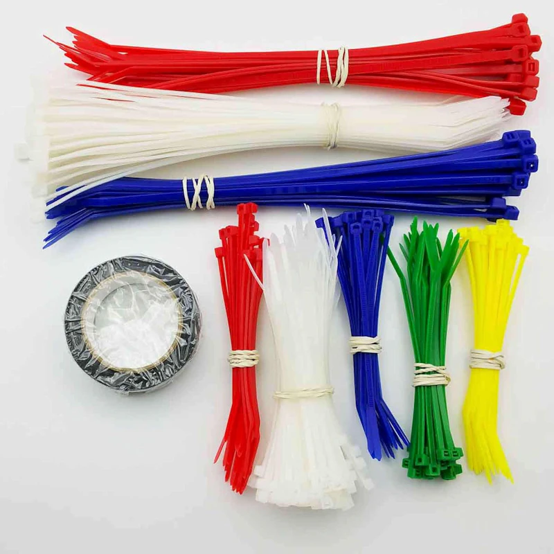 4" & 8" Assorted Color Cable Tie Assortment Kit with Electrical Tape - Package of 300