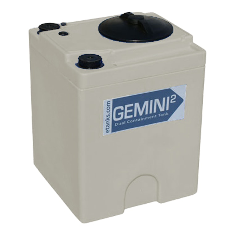 40 Gallon Natural LLDPE Square Gemini² Dual Containment® Tank (1.5 Specific Gravity) with 8" Twist Lid & Smooth Bottom - 20" L x 20" W x 37-1/4" Hgt.