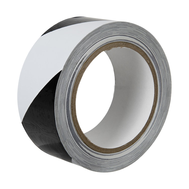 2" W x 36 yd. L x 6 mil Thick Black & White Striped PVC Hazard Tape