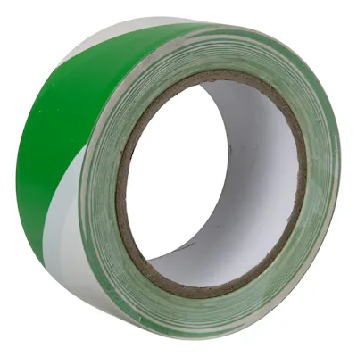 2" W x 36 yd. L x 6 mil Thick Green & White Striped PVC Hazard Tape
