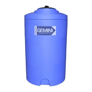 Gemini® 65 Gallon Blue LLDPE Dual Containment Tank (1.5 Specific Gravity) with Domed Top & 8" Twist Lid - 27" Dia. x 47" Hgt.