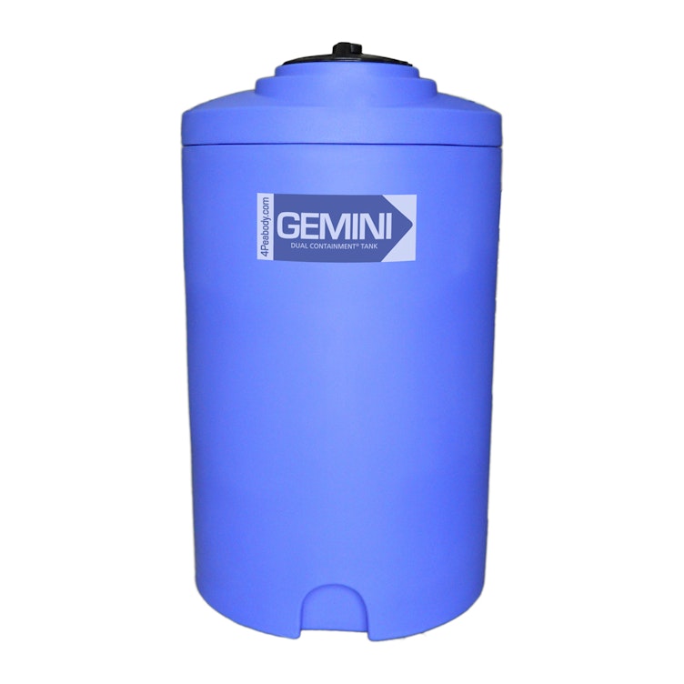 Gemini® 65 Gallon Blue LLDPE Dual Containment Tank (1.5 Specific Gravity) with Domed Top & 8" Twist Lid - 27" Dia. x 47" Hgt.