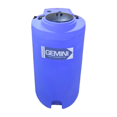 40 Gallon Blue LLDPE Cylindrical Gemini Dual Containment® Tank (1.9 Specific Gravity) with Domed Top & 8" Twist Lid - 22" Dia. x 42-1/2" Hgt.