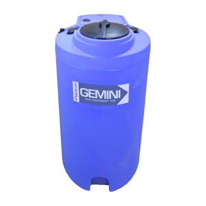 Gemini® 40 Gallon Blue LLDPE Dual Containment Tank (1.9 Specific Gravity) with Domed Top & 8" Twist Lid - 22" Dia. x 42-1/2" Hgt.