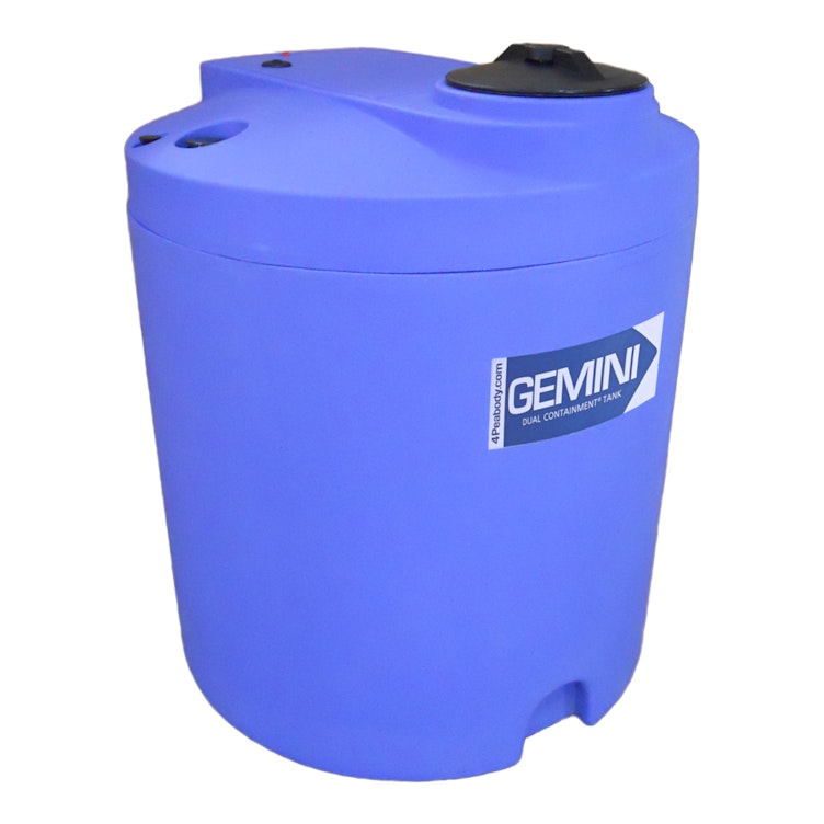 Gemini® 90 Gallon Blue LLDPE Dual Containment Tank (1.9 Specific Gravity) with Domed Top & 8" Twist Lid - 34" Dia. x 41-1/4" Hgt.