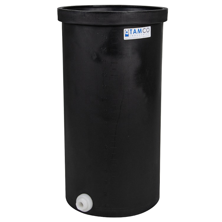 85 Gallon Black LLDPE Cylindrical Tamco® Heavy-Wall Graduated Tank with External Flange & 2" Bulkhead Fitting - 27" Dia. x 34" Hgt. (Cover Sold Separately)