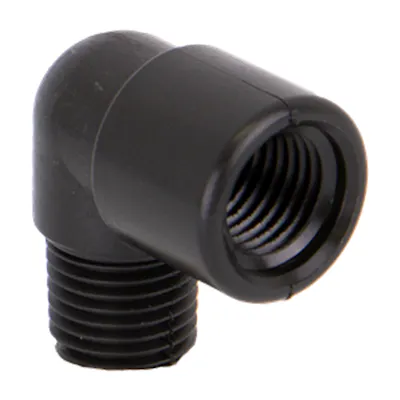1/4" MNPT x 1/4" FNPT Banjo® Black Fiberglass-Reinforced Polypropylene 90° Pipe Street Elbow