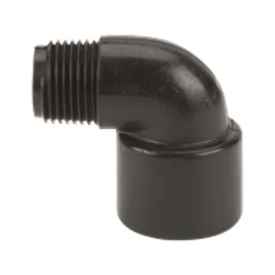 3/8" MNPT x 3/8" FNPT Banjo® Black Fiberglass-Reinforced Polypropylene 90° Pipe Street Elbow