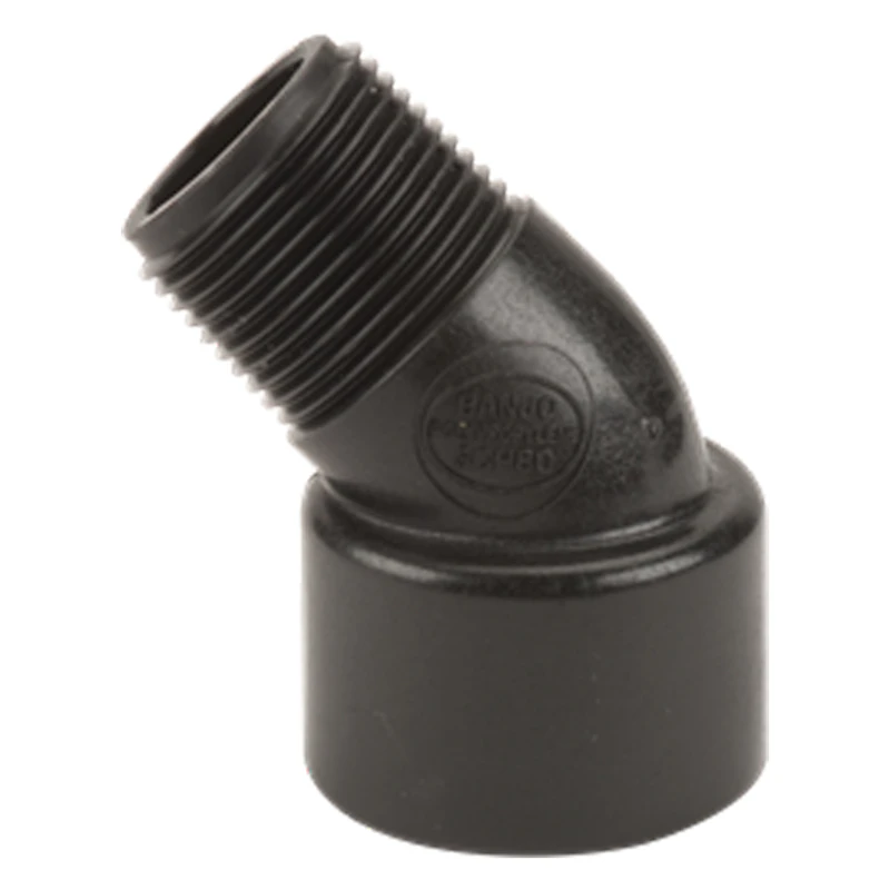 3/4" MNPT x 3/4" FNPT Banjo® Black Fiberglass-Reinforced Polypropylene 45° Pipe Street Elbow