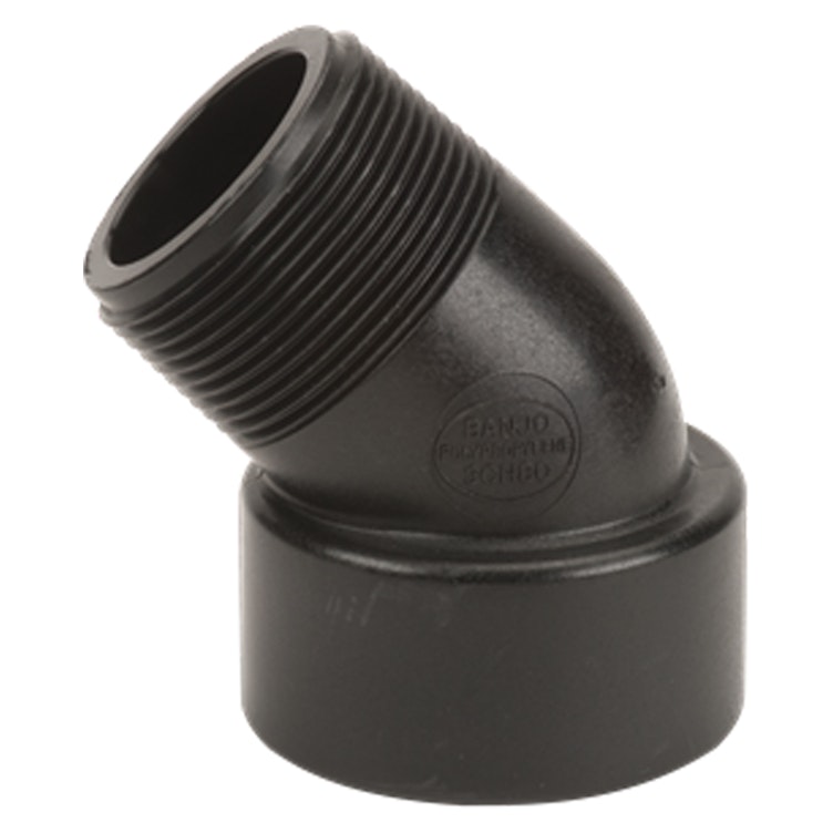 1-1/2" MNPT x 1-1/2" FNPT Banjo® Black Fiberglass-Reinforced Polypropylene 45° Pipe Street Elbow