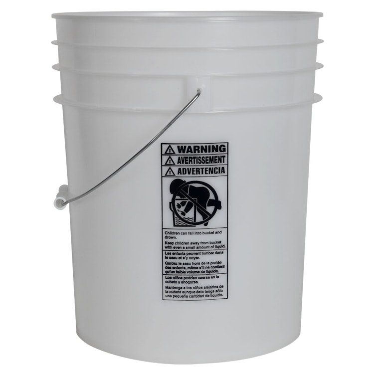 5 Gallon Natural HDPE Premium Round Bucket with Wire Bail Handle & Plastic Hand Grip (Lid sold separately)