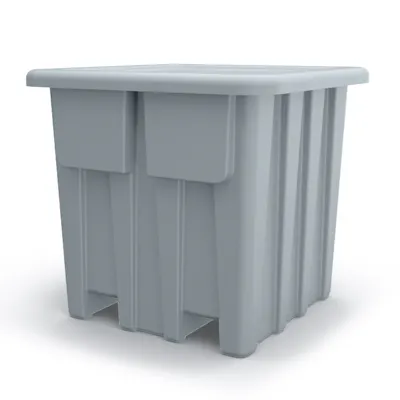 Metallic Silver Meese Bulk Container with Lid (1500 lbs. Capacity) - 47" L x 47" W x 44-1/4" Hgt.