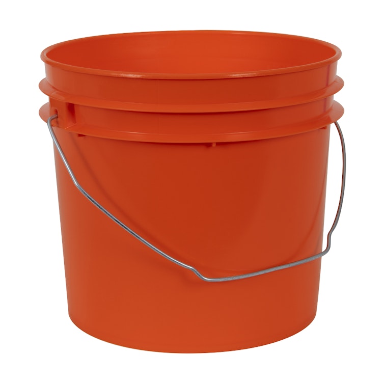 1 Gallon Orange HDPE Economy Round Bucket with Wire Bail Handle (Lid sold separately)