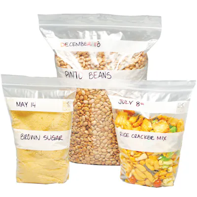 Clear Line Seal Top Reclosable Stand-Up Pouches with White Block Write-On Strips