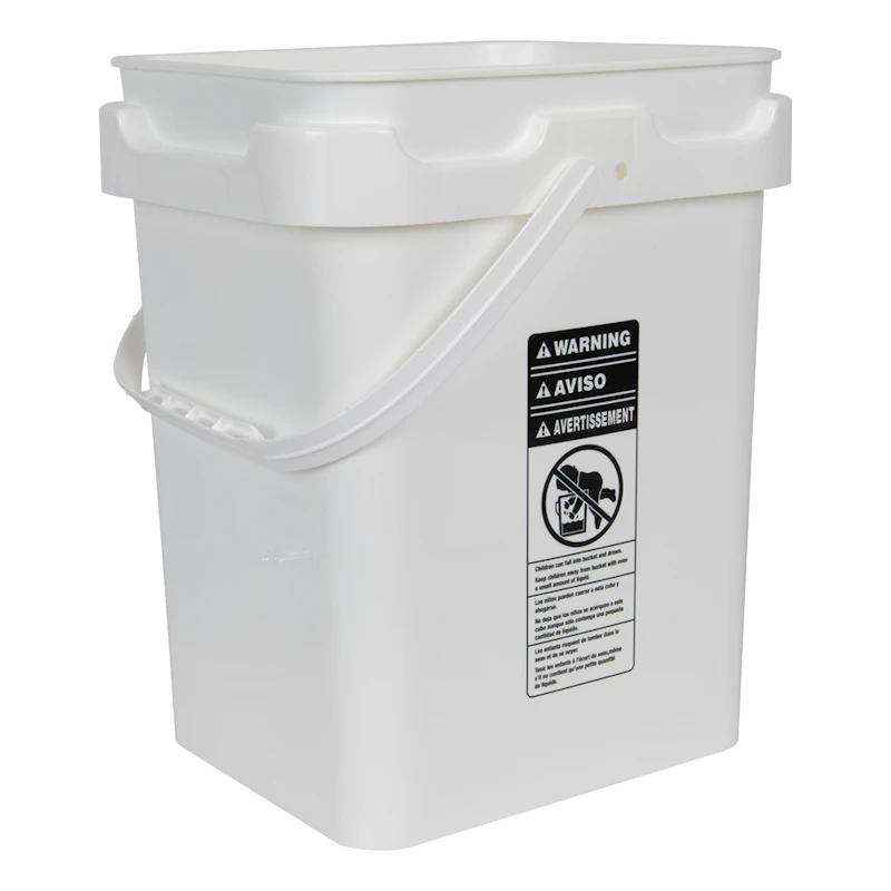 5 Gallon White Polypropylene Super Kube K2 Square Bucket with Plastic Handle (Lid Sold Separately)