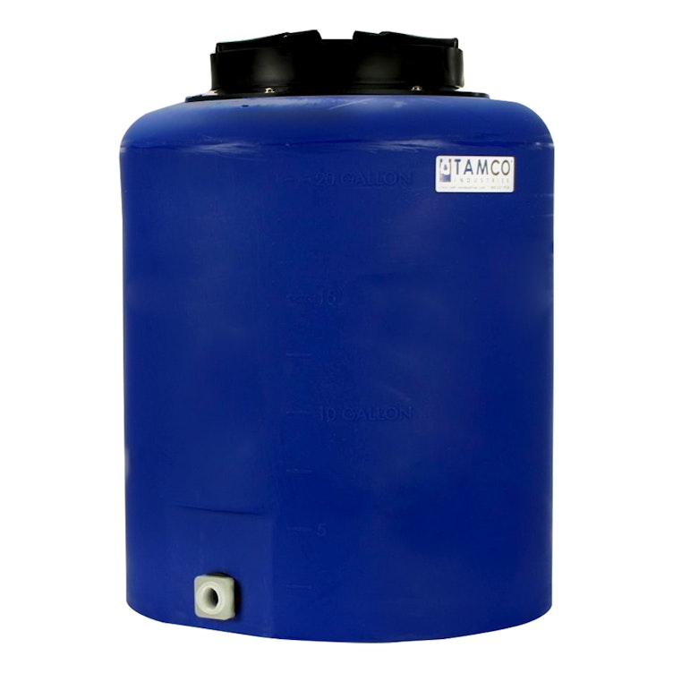20 Gallon Tamco® Vertical Blue PE Tank with 12-1/2" Vented Lid & 3/4" Fitting - 19" Dia. x 24" Hgt.