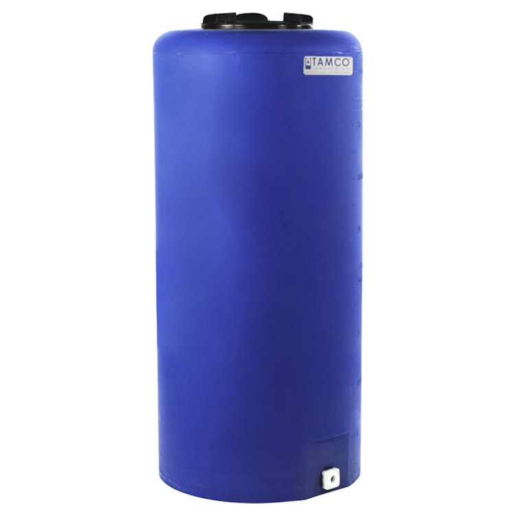 40 Gallon Tamco® Vertical Blue PE Tank with 8" Plain Lid & 3/4" Fitting - 19" Dia. x 41" Hgt.