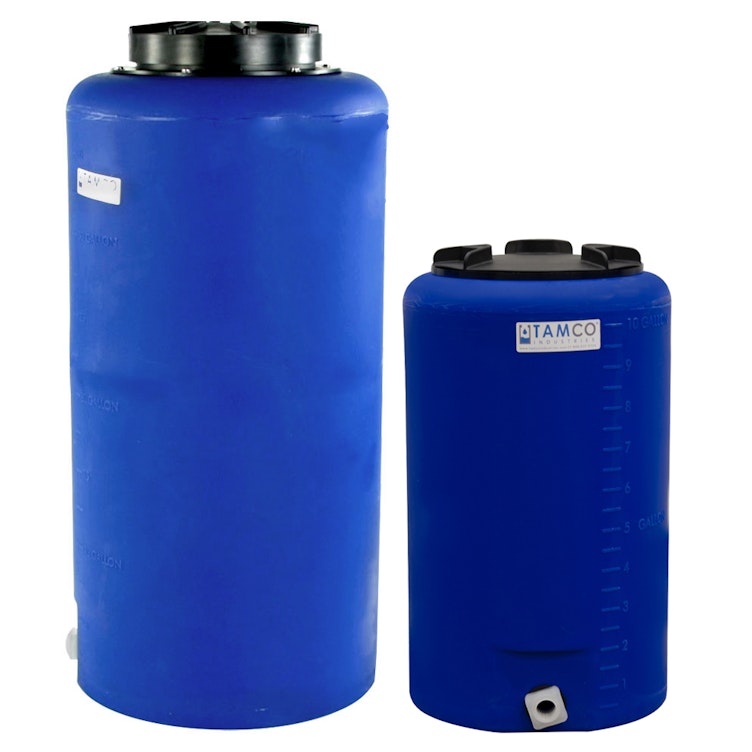 10 Gallon Tamco® Vertical Blue PE Tank with 8" Gasketed Lid & 3/4" Fitting - 13" Dia. x 22" Hgt.