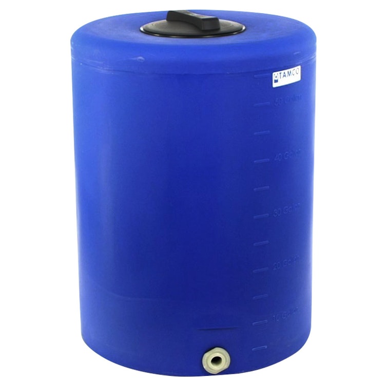 55 Gallon Tamco® Vertical Blue PE Tank with 8" Lid & 1" Fitting - 24" Dia. x 33" Hgt.