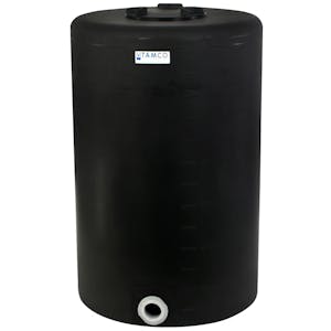 65 Gallon Tamco® Vertical Black PE Tank with 8" Vented Lid & 2" Fitting - 24" Dia. x 38" Hgt.