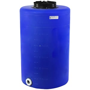 65 Gallon Tamco® Vertical Blue PE Tank with 12-1/2" Vented Lid & 2" Fitting - 24" Dia. x 39" Hgt.