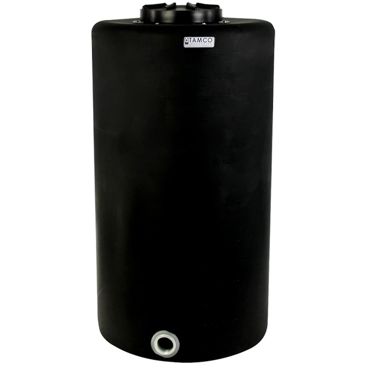 75 Gallon Tamco® Vertical Black PE Tank with 12-1/2" Plain Lid & 2" Fitting - 24" Dia. x 45" Hgt.