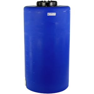 75 Gallon Tamco® Vertical Blue PE Tank with 12-1/2" Vented Lid & 2" Fitting - 24" Dia. x 45" Hgt.