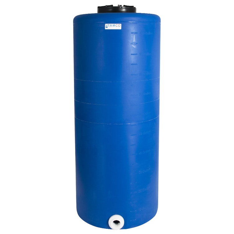 105 Gallon Tamco® Vertical Blue PE Tank with 12-1/2" Plain Lid & 2" Fitting - 24" Dia. x 61" Hgt.