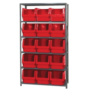 Magnum Bin Unit with 6 Shelves & 15 Red Bins 19-3/4" L x 12-3/8" W x 11-7/8" Hgt.