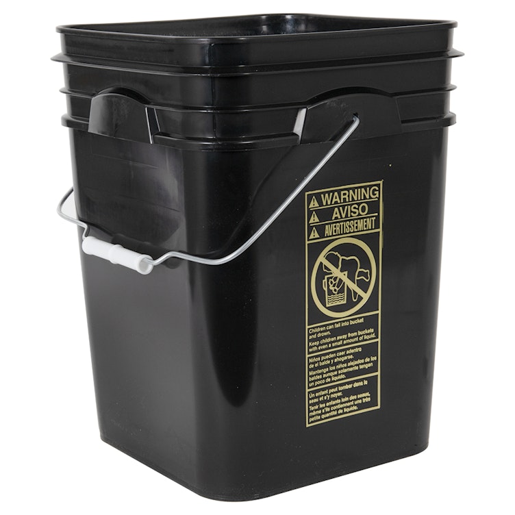 4 Gallon Black HDPE Square Bucket (Lid Sold Separately)