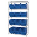 Bin System with 5 Shelves & 12 Blue Bins 19-3/4" L x 12-3/8" W x 11-7/8" Hgt.