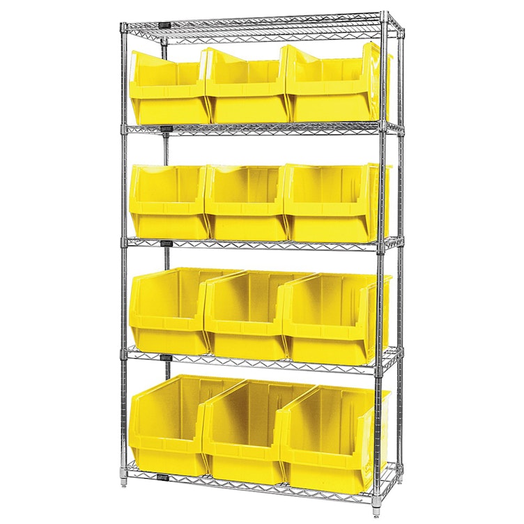 Bin System with 5 Shelves & 12 Yellow Bins 19-3/4" L x 12-3/8" W x 11-7/8" Hgt.