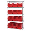 Bin System with 5 Shelves & 12 Red Bins 19-3/4" L x 12-3/8" W x 11-7/8" Hgt.