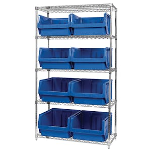 Bin System with 5 Shelves & 8 Blue Bins 19-3/4" L x 18-3/8" W x 11-7/8" Hgt.