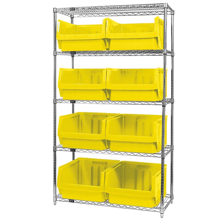 Bin System with 5 Shelves & 8 Yellow Bins 19-3/4" L x 18-3/8" W x 11-7/8" Hgt.