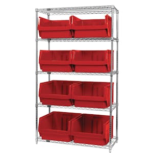 Bin System with 5 Shelves & 8 Red Bins 19-3/4" L x 18-3/8" W x 11-7/8" Hgt.